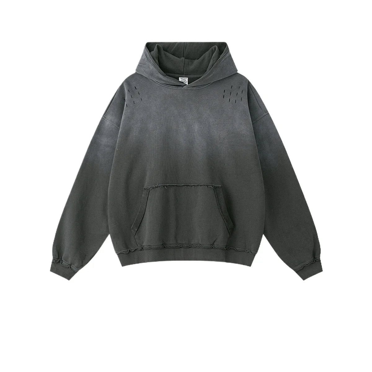 Custom LOGO men's 2025 autumn 370G heavy 100% cotton gradual change hole hooded sweater straight trousers set