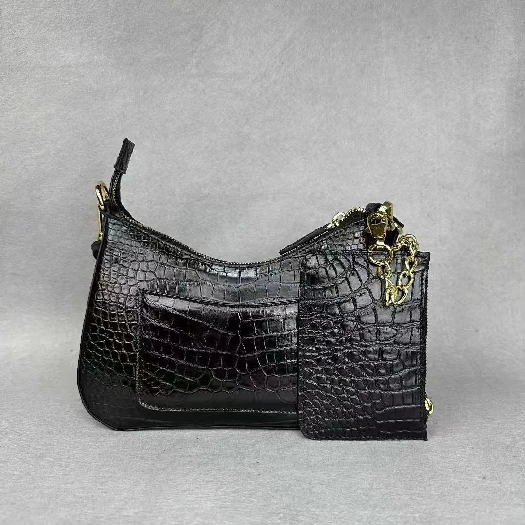 Authentic crocodile leather women's armpit bag genuine crocodile leather women's handbag fashion shoulder bag wallet