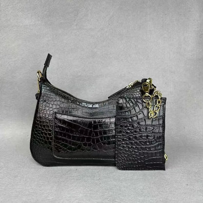 Authentic crocodile leather women's armpit bag genuine crocodile leather women's handbag fashion shoulder bag wallet