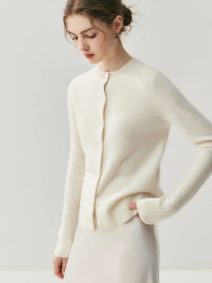 CHICUU Autumn Winter Women Thick O-neck Cardigan Basic Simple 100% Cashmere Sweater Solid Long Sleeve Cardigan Coat Knitwear