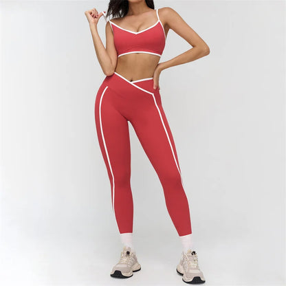 TRY TO BN Gym Set Sport Bra Women's Tracksuit Fitness Contrasting Color High Waist Leggings Two Pieces Suit Running Yoga Clothes