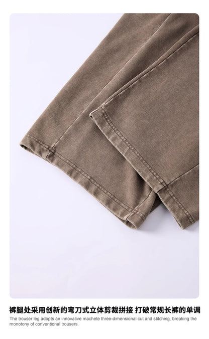 Custom LOGO Men's 320G retro fried snowflake 100% cotton high street scimitar straight tube old loose straight trousers