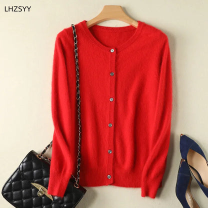 Women Cardigan Large Size Warm Pure Mink Cashmere Sweaters O-neck Loose Coat Female Sweater Ladies' Jacket Solid Knit Cardigans
