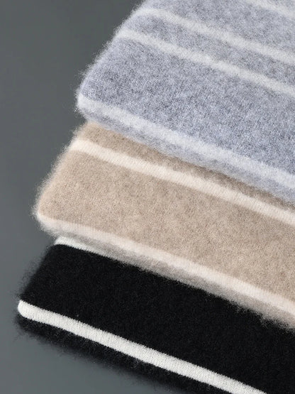 Men Leisure 100% Merino Wool Sweater Polo Collar Knit Pullover Autumn Winter Cashmere Clothing Casual Business Color Stripe Top