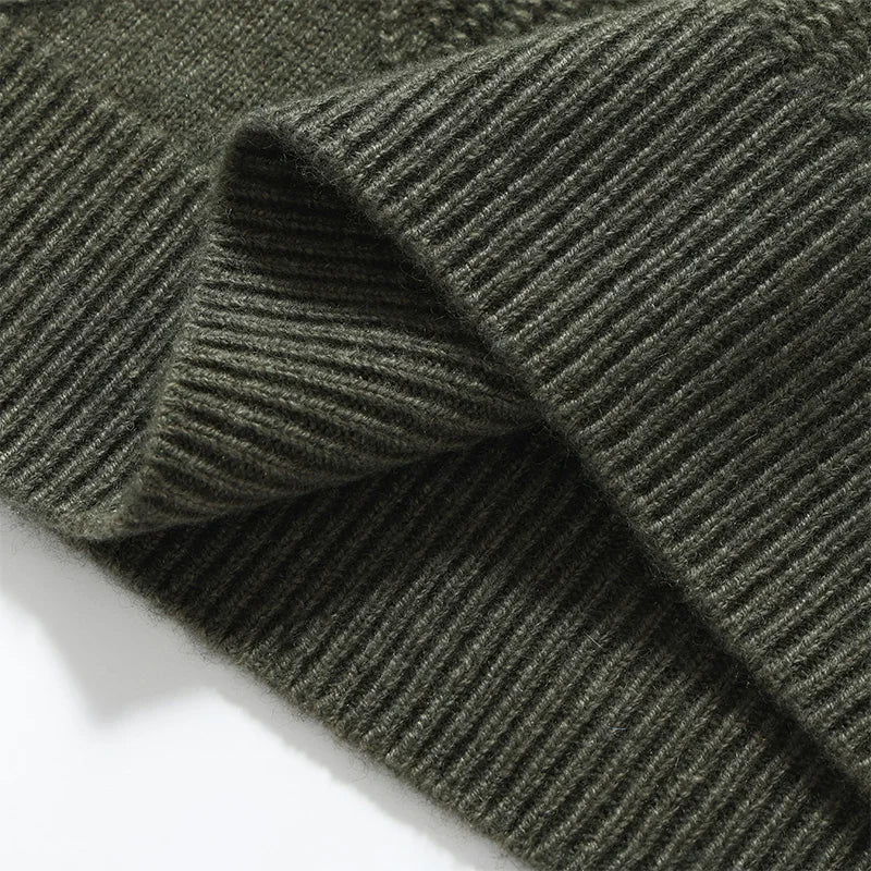 Autumn Winter New Style 100% Goat Cashmere Men's Mock Neck Diamond Knitted Base Shirt Casual Business Top Fashionable Knitwear