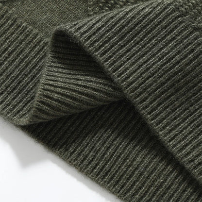 Autumn Winter New Style 100% Goat Cashmere Men's Mock Neck Diamond Knitted Base Shirt Casual Business Top Fashionable Knitwear