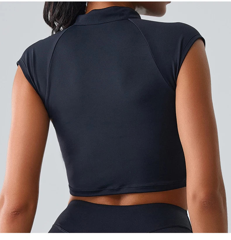 Zipper Sports Crop Top Women Short Sleeve Yoga Top Shirts Light Weight Gym Push Up Top Sports Shirt Running Workout Crop Tops