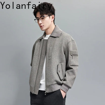 YOLANFAIRY 2025 Light Luxury 95% Wool 5% Cashmere Coats for Men Fashion Woolen Jacket Man Clothing Detachable Lapel Wool Coat