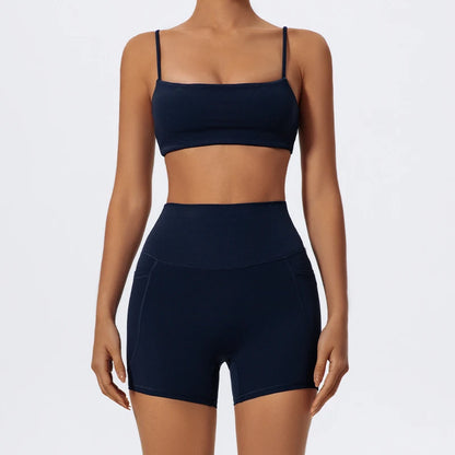 Summer Women Two Piece Gym Workout Set Female Bra Yoga Sets 2ps Shorts Fitness Wear Women Quick-Dry Camisole Sports Bra Suits