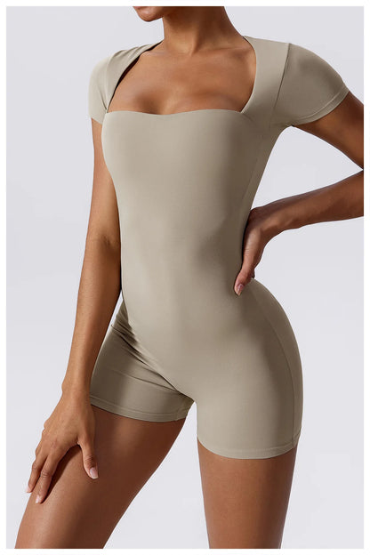 Summer Yoga Suit Women's Short One Piece Sports Suit Short Sleeve Gym Clothes Push Up Training Fitness Yoga Bodysuit Sportswear