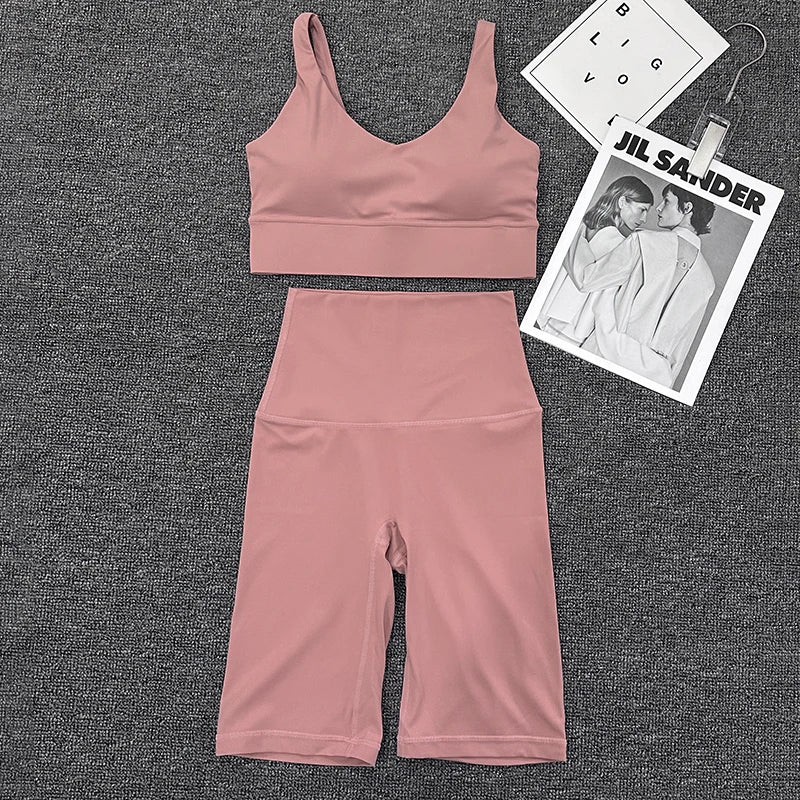 SOISOU Nylon Short Sets Womens Clothing Sports Bra Cycling Shorts Workout Set Women's Tracksuit Gym Yoga Sexy Outfit Women 2023
