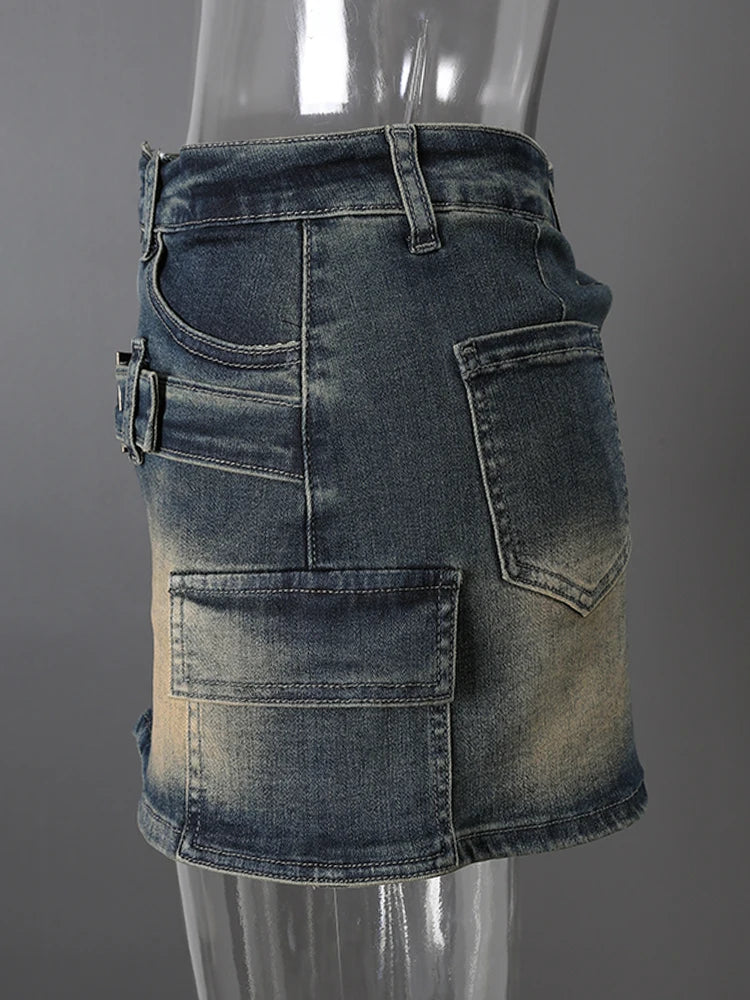 DEAT Fashion Slim-fit Anti-exposure A-line Skirt Women's High-waisted Bodycon Denim Mini Skirts Summer New