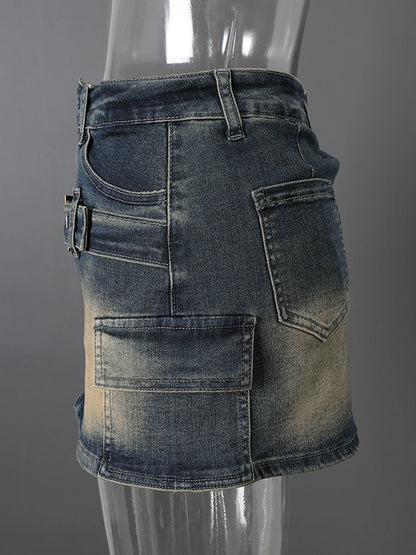 DEAT Fashion Slim-fit Anti-exposure A-line Skirt Women's High-waisted Bodycon Denim Mini Skirts Summer New