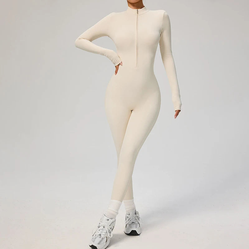 TRY TO BN Women's Jumpsuit Long Sleeve Zipper Shapewear Bodysuit Yoga Fitness One Piece Tights Gym Clothing Mono Deportivo Mujer