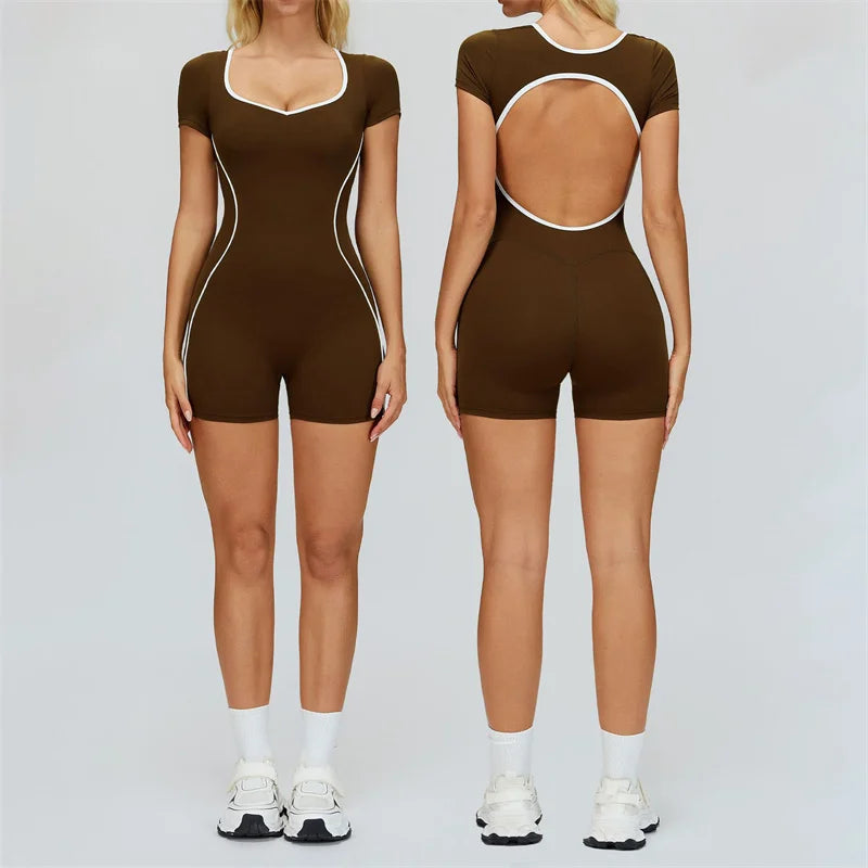TRY TO BN Gym Jumpsuit Sports Hollow Back Women's Breathable Contrasting Colors Bodysuit Fitness One Piece Running Yoga Clothing