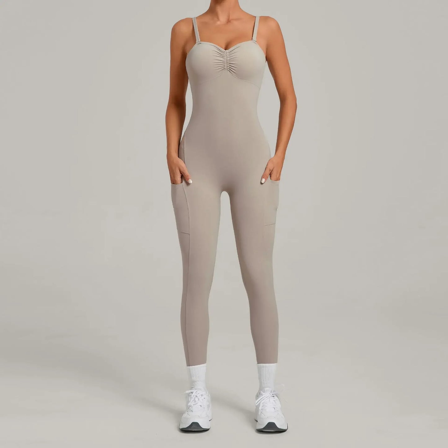 Women's Yoga Jumpsuits Sports Fitness One-piece Beauty Back Strap Pocket Hip-lifting Slim Fit Running Workout Training Bodysuits