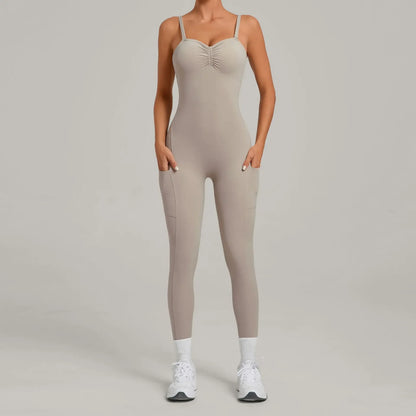 Women's Yoga Jumpsuits Sports Fitness One-piece Beauty Back Strap Pocket Hip-lifting Slim Fit Running Workout Training Bodysuits