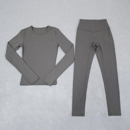 Summer Women Quick-Dry Two-Piece Yoga Set: A long-sleeve top and leggings set for fitness and sports perfect for running cycling