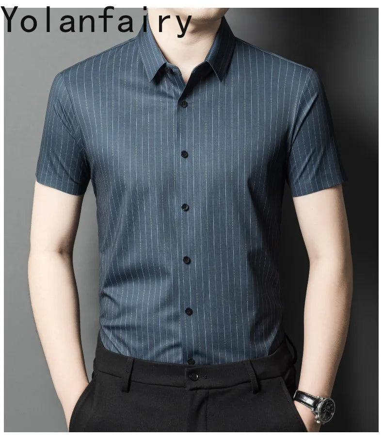 YOLANFAIRY Mulberry Silk 7.8% Summer Shirts for Men Short Sleeve Shirt Men Mens Clothing Camisas De Hombre Verano 2024 Tops