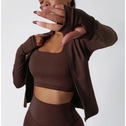 Yoga Shirts For Women Zipper Long Sleeve Fitness Jacket Running Gym Clothes Workout Dry Fit Breathable High Elastic Sports Top