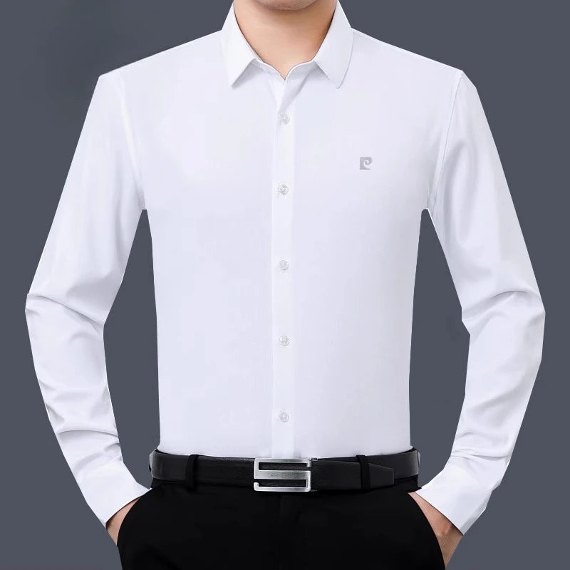 YOLANFAIRY 100% Mulberry Silk Long Sleeve Shirt Man Spring Autumn Casual Silk Mens Shirts Warm Male White Shirt chemises hommes