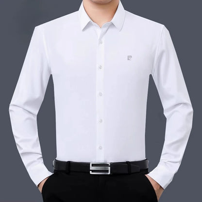 YOLANFAIRY 100% Mulberry Silk Long Sleeve Shirt Man Spring Autumn Casual Silk Mens Shirts Warm Male White Shirt chemises hommes
