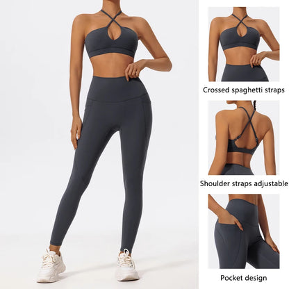 Hearuisavy Ultra-Soft Fabrics 2Pcs Sports Set Women Cross Workout Clothing Gym Suit High Waist Legging Quick Dry Yoga Clothes