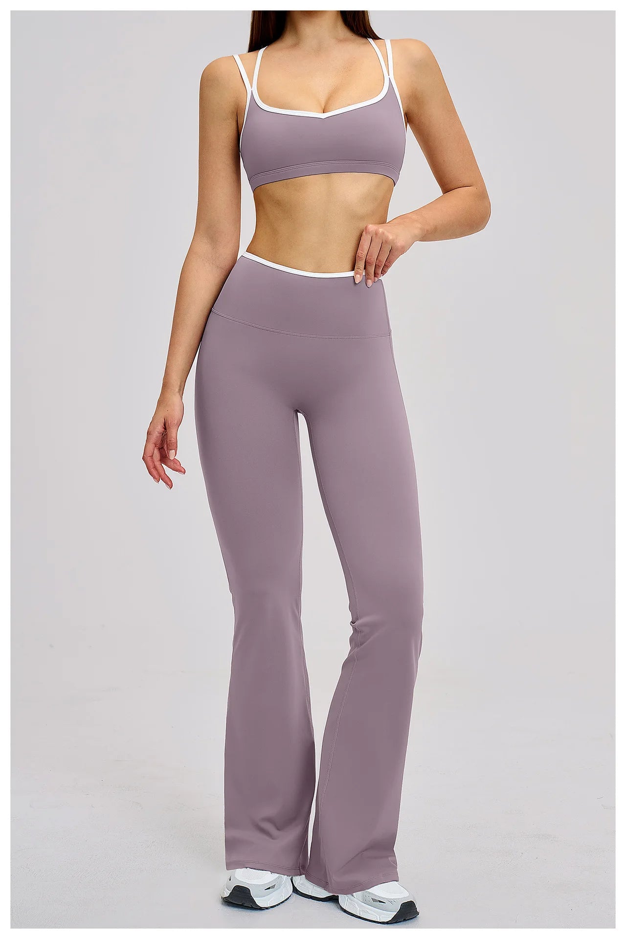 2PCS Workout Clothes Wide Leg Pant Yoga Suits Solid Color Bra Sports Set Gym Tracksuits Female Quick Dry Fitness Suit Sports Set