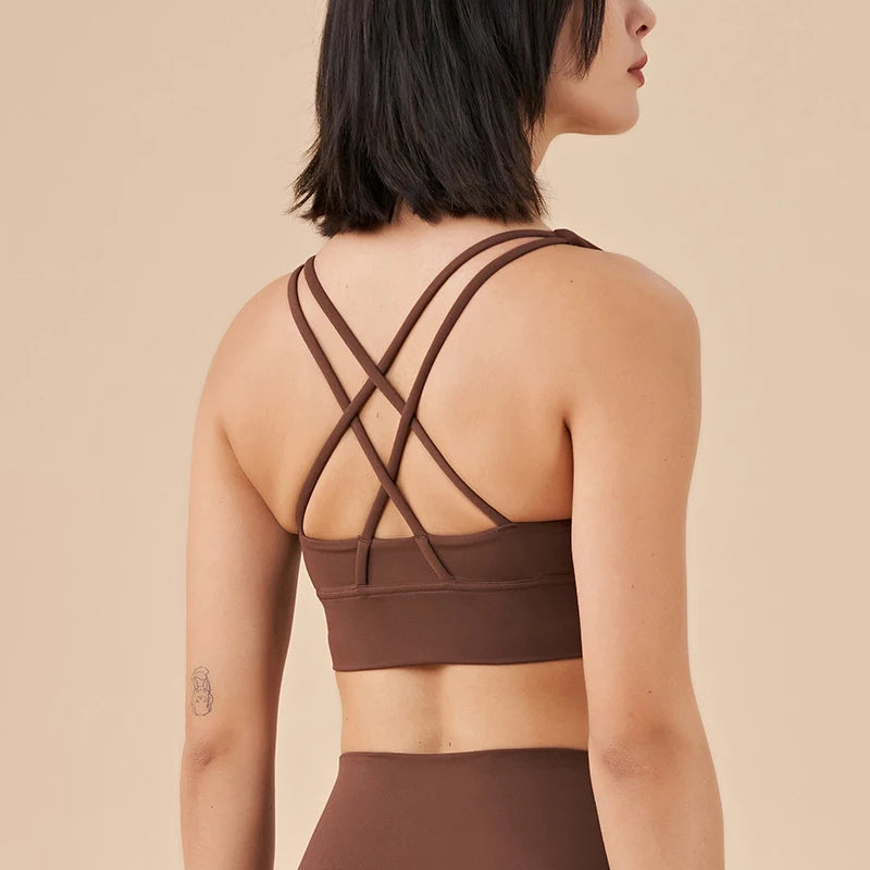 SOISOU Top Women Bra Cropped Bralette Gym Yoga Sports Bra Cross Sexy Back Female Bra Breathable Top Women's Underwear 25 Colors