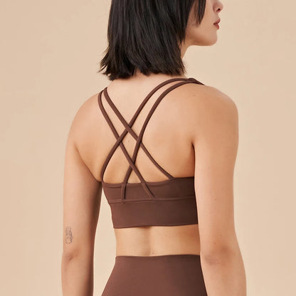 SOISOU Top Women Bra Cropped Bralette Gym Yoga Sports Bra Cross Sexy Back Female Bra Breathable Top Women's Underwear 25 Colors