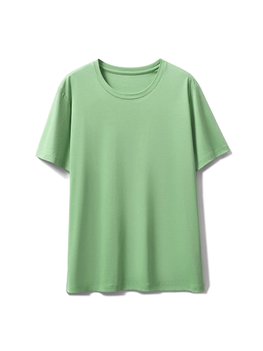 SuyaDream,Women Solid T shirts, 10%Silk 58%Cotton, V Neck, Short Sleeved Tee, 2025 Summer Candy Colors Basic Cozy Top