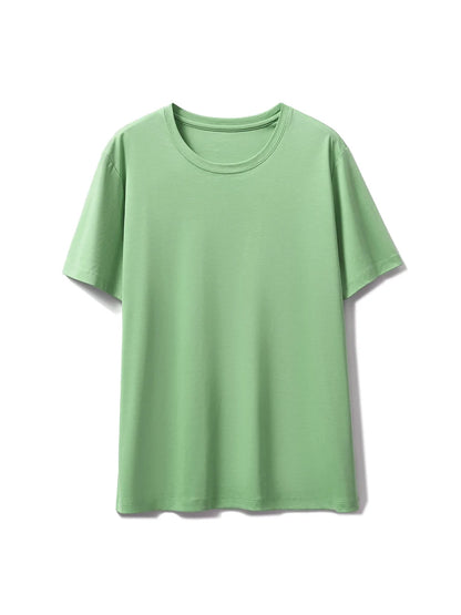 SuyaDream,Women Solid T shirts, 10%Silk 58%Cotton, V Neck, Short Sleeved Tee, 2025 Summer Candy Colors Basic Cozy Top