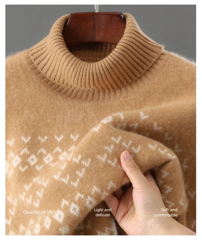 New 100% Pure Wool Cashmere Men's O-neck Pullover 2025 Autumn/Winter Color Matching Top Casual Thick Fashion Large Size Jacket