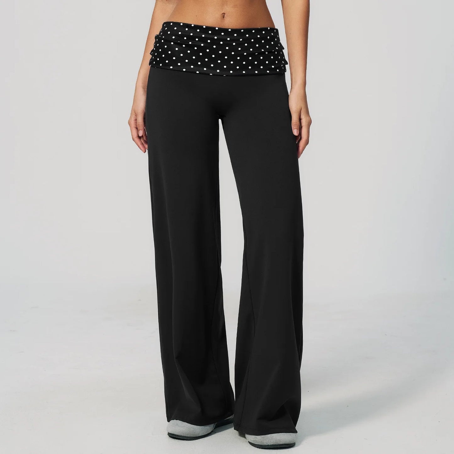 Custom LOGO women's sports trousers retro splicing polka dots folded waist fitness hip lift abdomen yoga trousers
