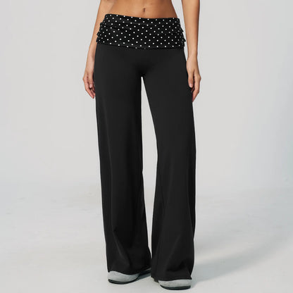 Custom LOGO women's sports trousers retro splicing polka dots folded waist fitness hip lift abdomen yoga trousers