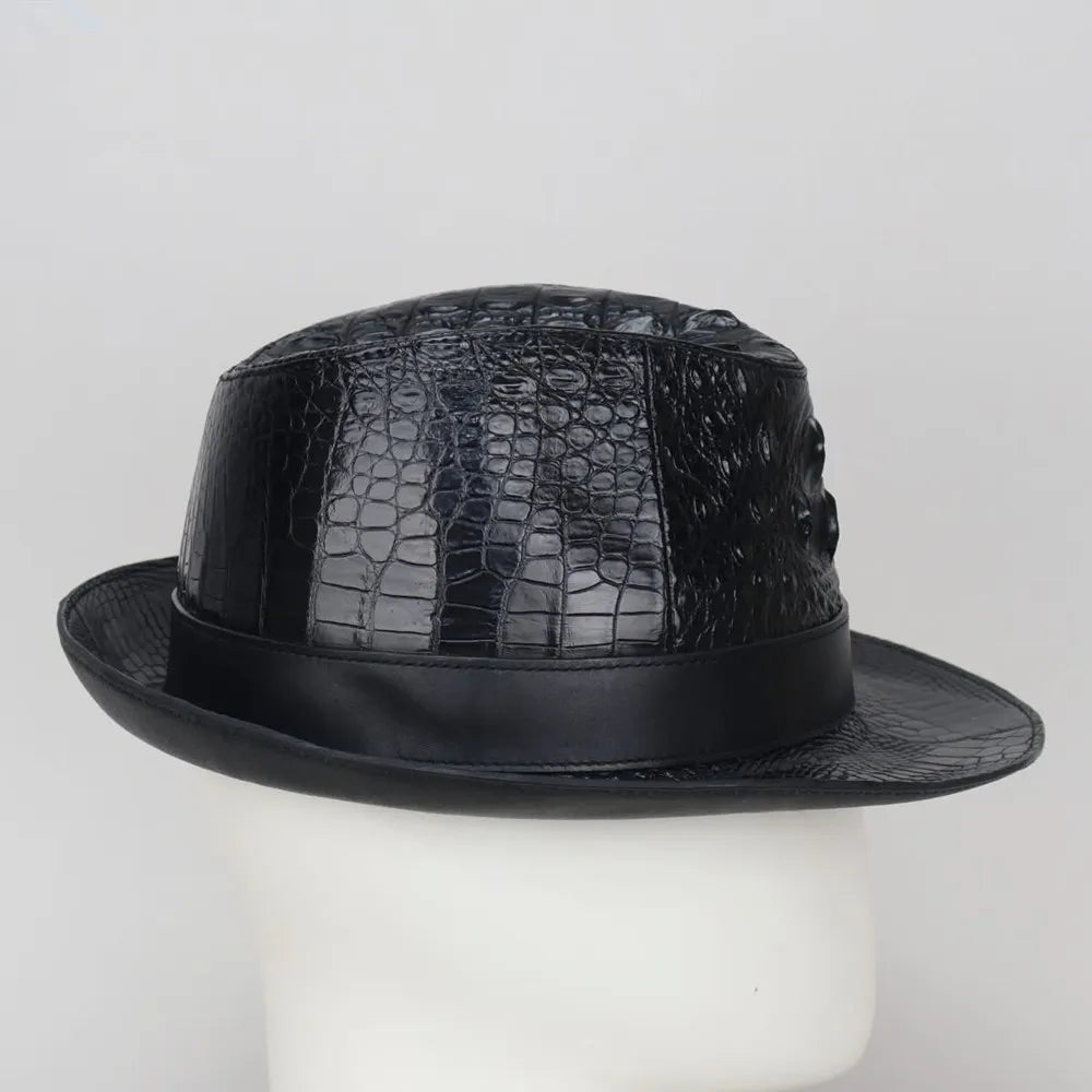Authentic crocodile leather men's wide-brimed hat exotic style real crocodile leather men's magician foldable hat cowboy hat