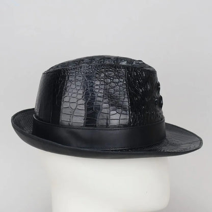 Authentic crocodile leather men's wide-brimed hat exotic style real crocodile leather men's magician foldable hat cowboy hat