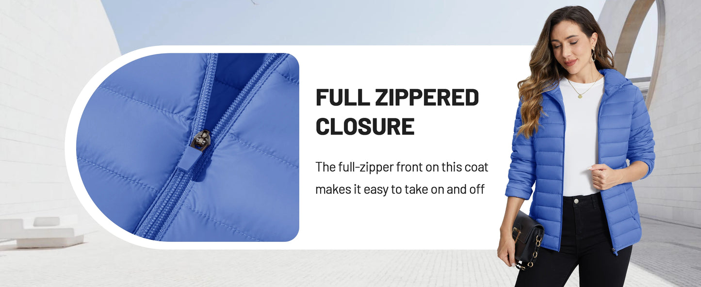 TACVASEN Full Zip Up Hooded Puffer Jacket Womens Winter Quilted Warm Coats Casual Windbreaker Padded Lightweight Outdoor Outwear