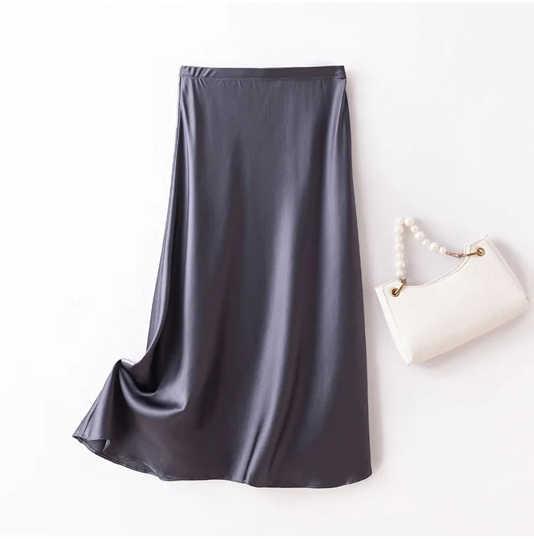 SuyaDream Silk Skirt for Woman 93%Silk 7%Spandex Solid A-line 2025 Spring Summer Chic Mid Skirts