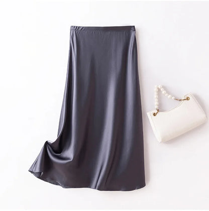 SuyaDream Silk Skirt for Woman 93%Silk 7%Spandex Solid A-line 2025 Spring Summer Chic Mid Skirts