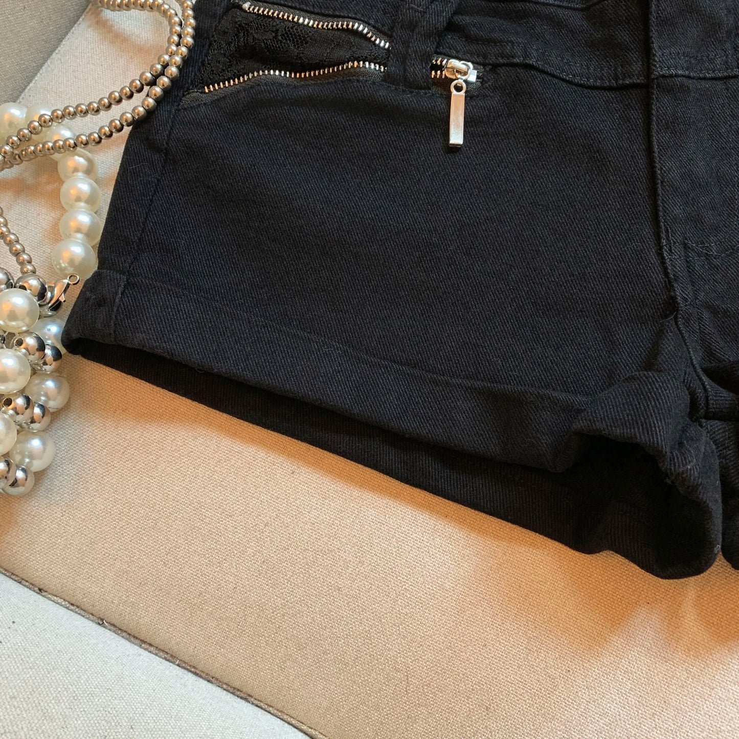 DEAT Fashion Casual Cargo Shorts Women's Khaki Lace Pocket Trim High Waist Daily Streetwear Hot Pants Summer New 7A3928