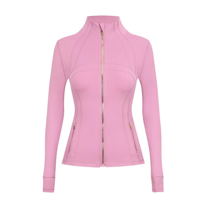 Personalized LOGO custom women's gold zip jacket tight stand-up collar quick-drying fitness running yoga suit 41-color S-3XL top