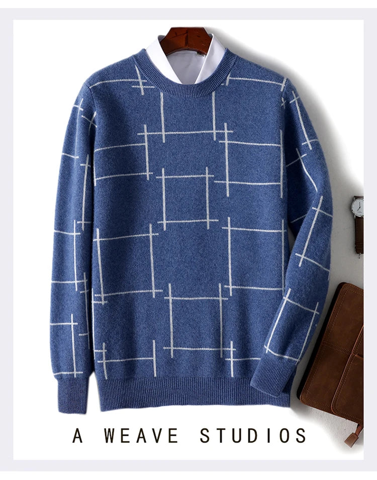 Autumn/Winter 100% Pure Wool Men's O-Neck Thick Business Sweater Loose Casual Wool Knit Bottoming Shirt Men's Sweater