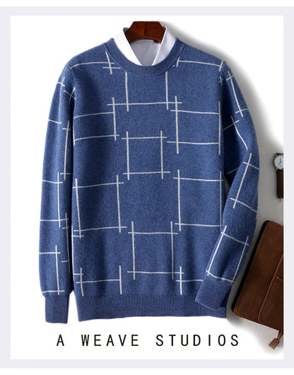 Autumn/Winter 100% Pure Wool Men's O-Neck Thick Business Sweater Loose Casual Wool Knit Bottoming Shirt Men's Sweater