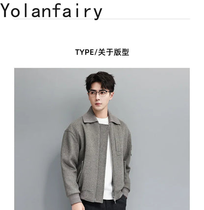 YOLANFAIRY 2025 Light Luxury 95% Wool 5% Cashmere Coats for Men Fashion Woolen Jacket Man Clothing Detachable Lapel Wool Coat