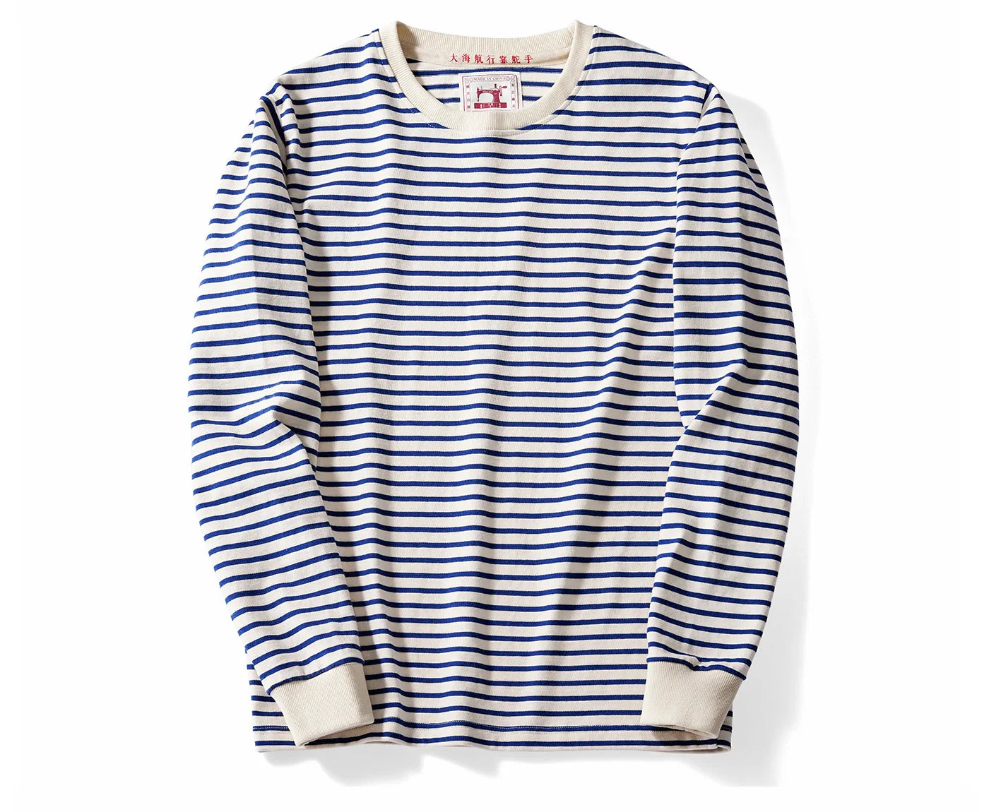 Autumn New Heavy Weight Long Sleeve Tshirt Men Cotton Round Neck Stripe Knited T Shirt Men Retro Casual Streetwear Tops Oversize