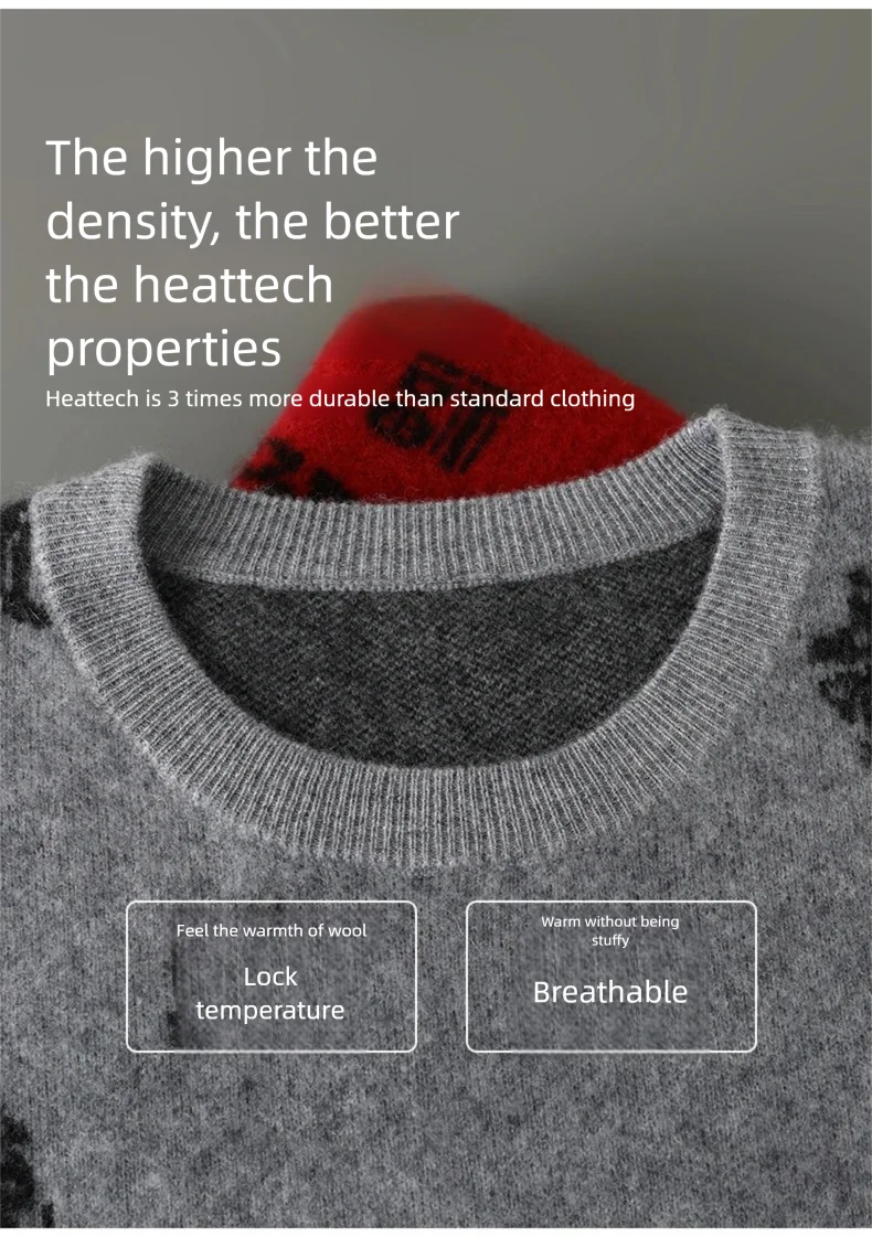 Men's 100% Pure Wool Sweater O-Neck Loose Pullover Autumn/Winter New Embroidery Business Casual Cashmere Tops Knit Bottom Shirt