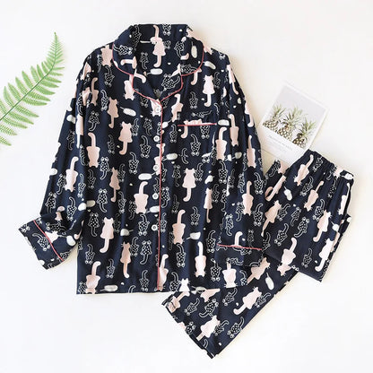 Spring and summer new 100% viscose pajamas two-piece long-sleeved trousers women's flowers comfortable plus size homewear suit