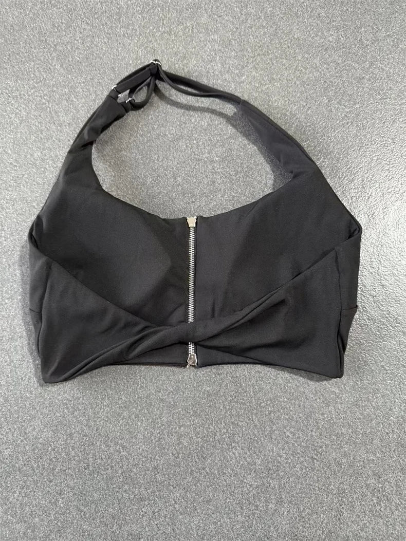 TRY TO BN Yoga Sports Bra Women's Zipper Halter Neck Naked Feeling Backless Underwear Fitness Tops Workout Running Gym Clothing
