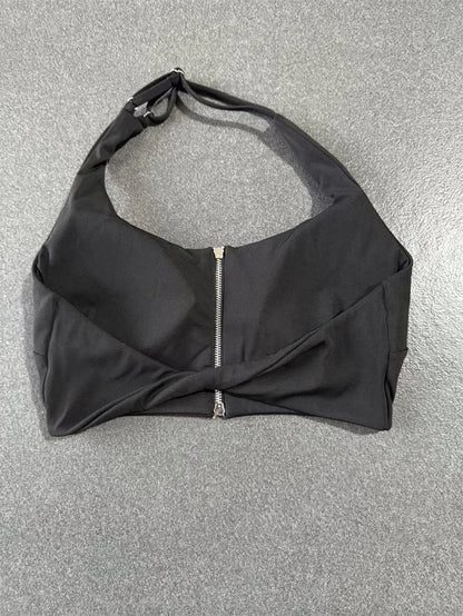 TRY TO BN Yoga Sports Bra Women's Zipper Halter Neck Naked Feeling Backless Underwear Fitness Tops Workout Running Gym Clothing